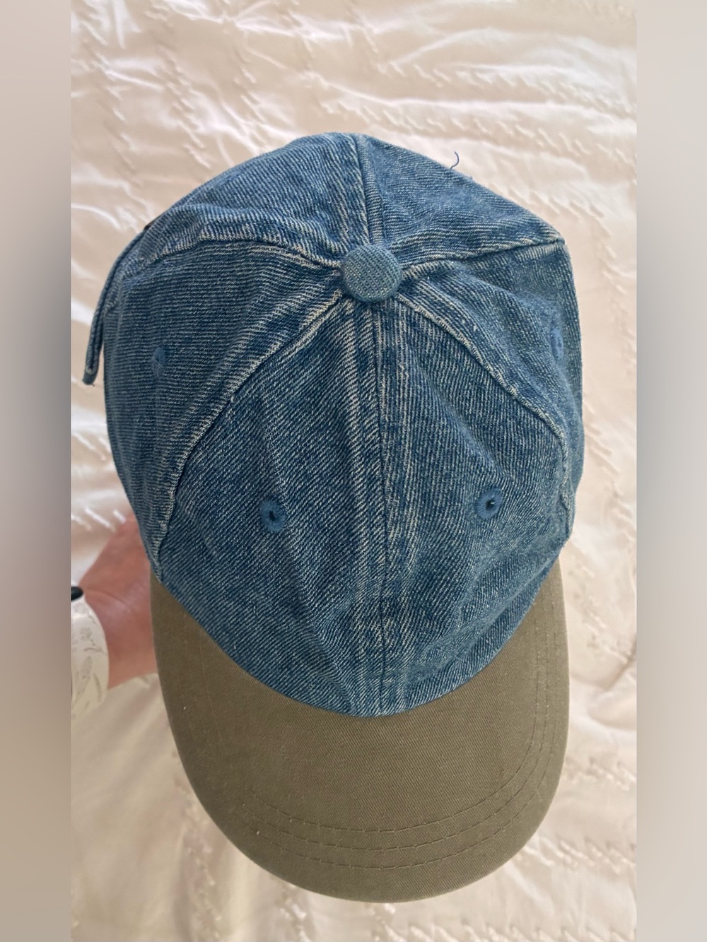 Vintage Falcon Denim Blue & khaki Green Two-Tone Baseball Cap youth adjustable